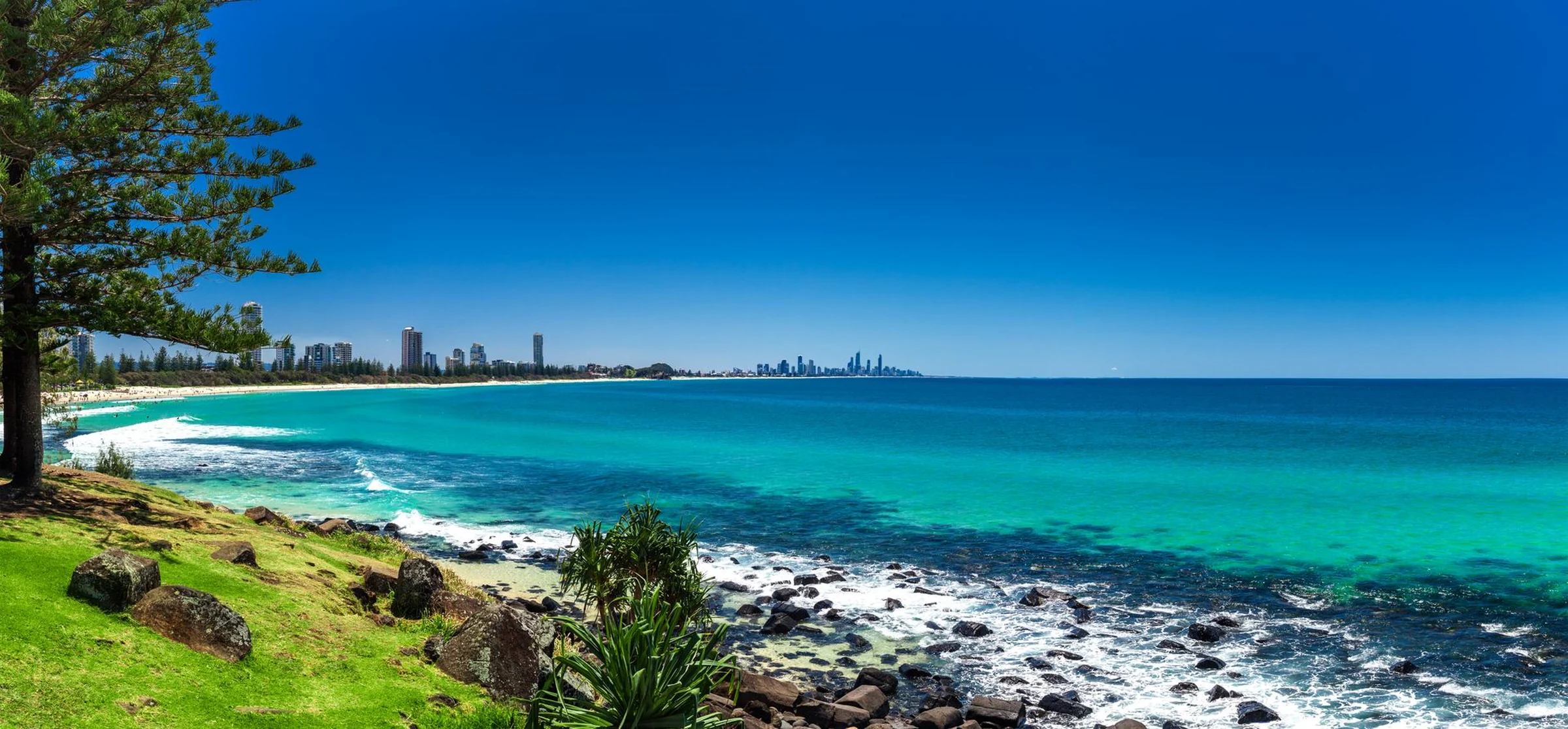 Burleigh Heads beach, headland and coastal skyline
